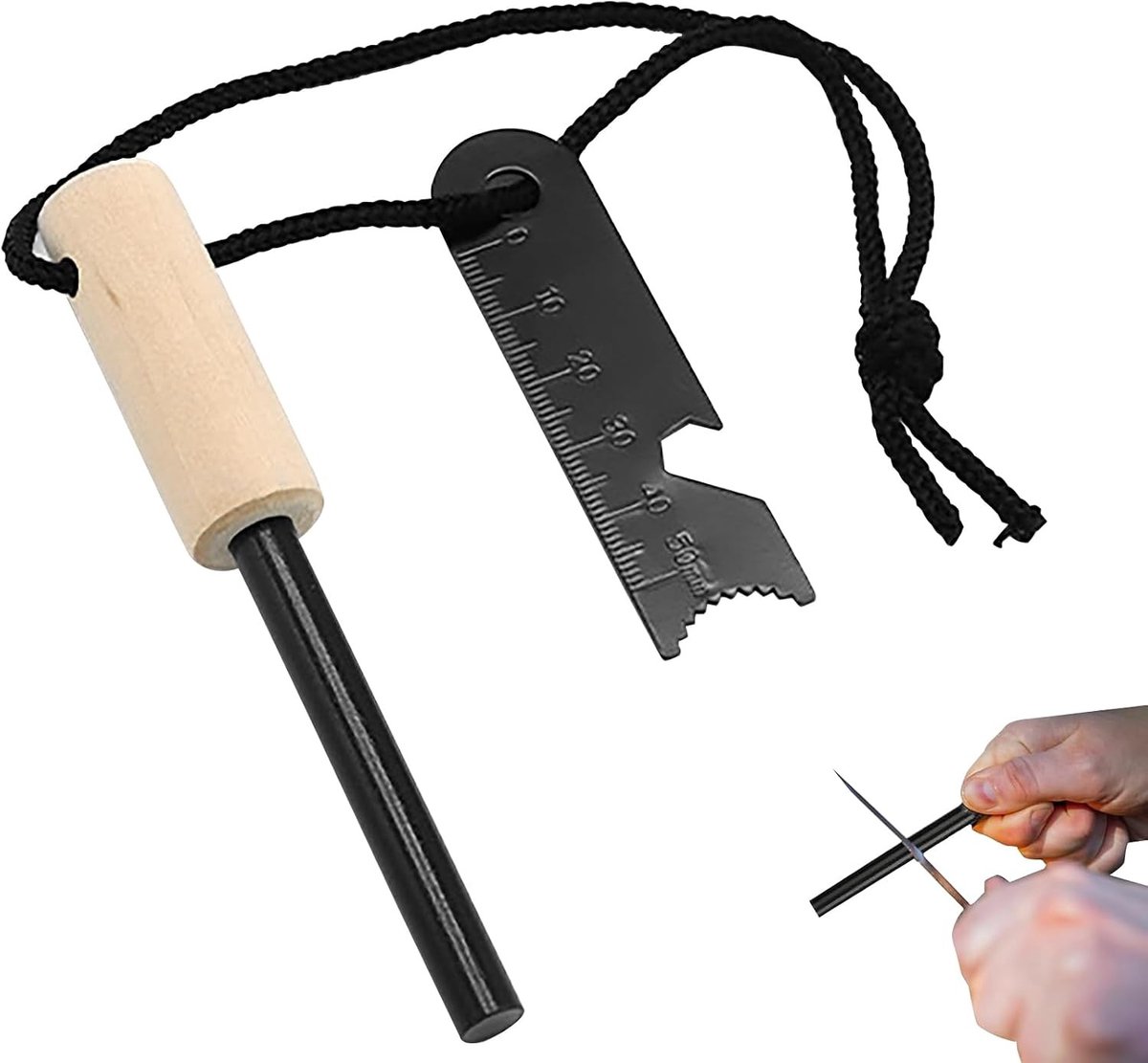 Vuurstarter - Naturel - 115 x 17 mm - Magnesium Ferrociumstaal met Houten Handgreep - Outdoor Survival Gereedschap