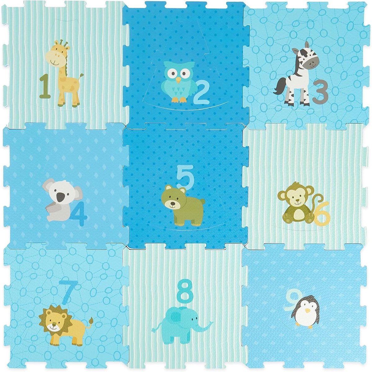 Voerpuzzel voor kat - Blauw - 30 x 30 x 9 cm - Schuim Puzzelmat met Dieren - Speelmat voor Kinderen