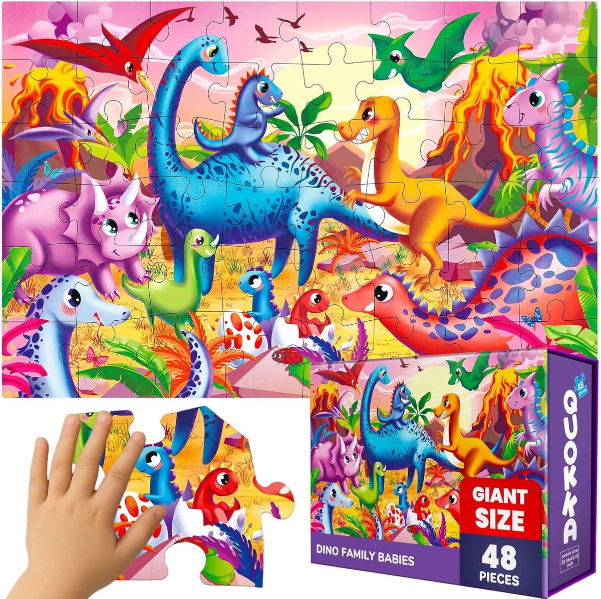 Voerpuzzel voor kat - Vloerpuzzel voor kat - Dino - 60 x 91 cm - Kartonnen Kinderspeelgoed - Voor Kinderen 3-5 Jaar