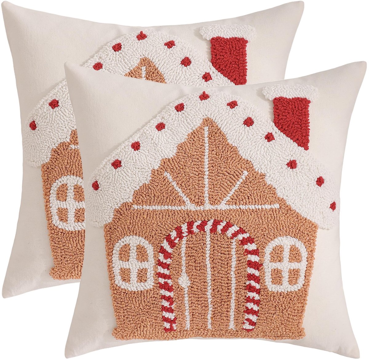 Solidchoice - Set van 2 Kerstkussenslopen met Peperkoekhuis Motief 45 x 45 cm