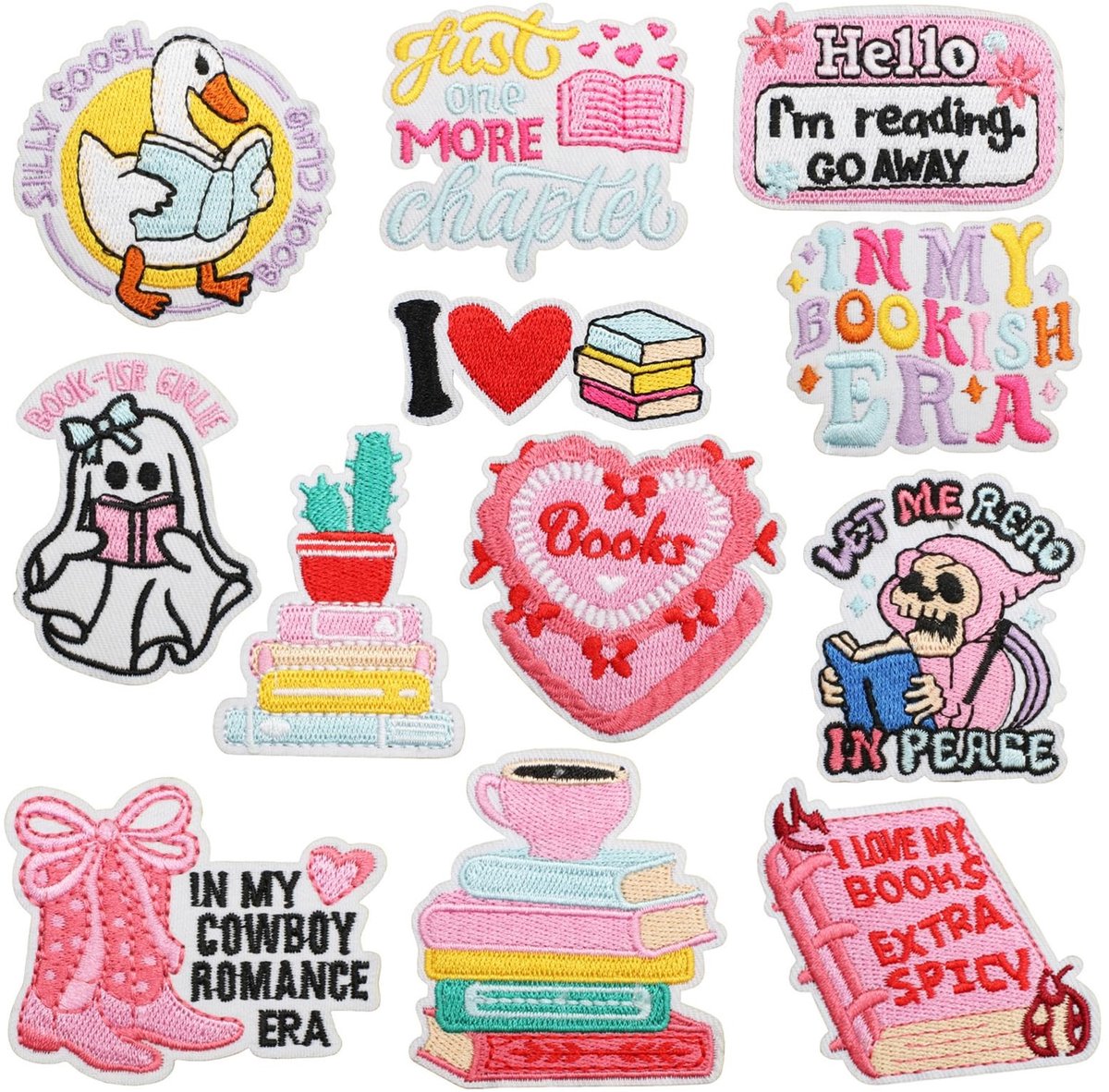 Solidchoice - Set van 12 Opstrijkpatches voor Boekenliefhebbers