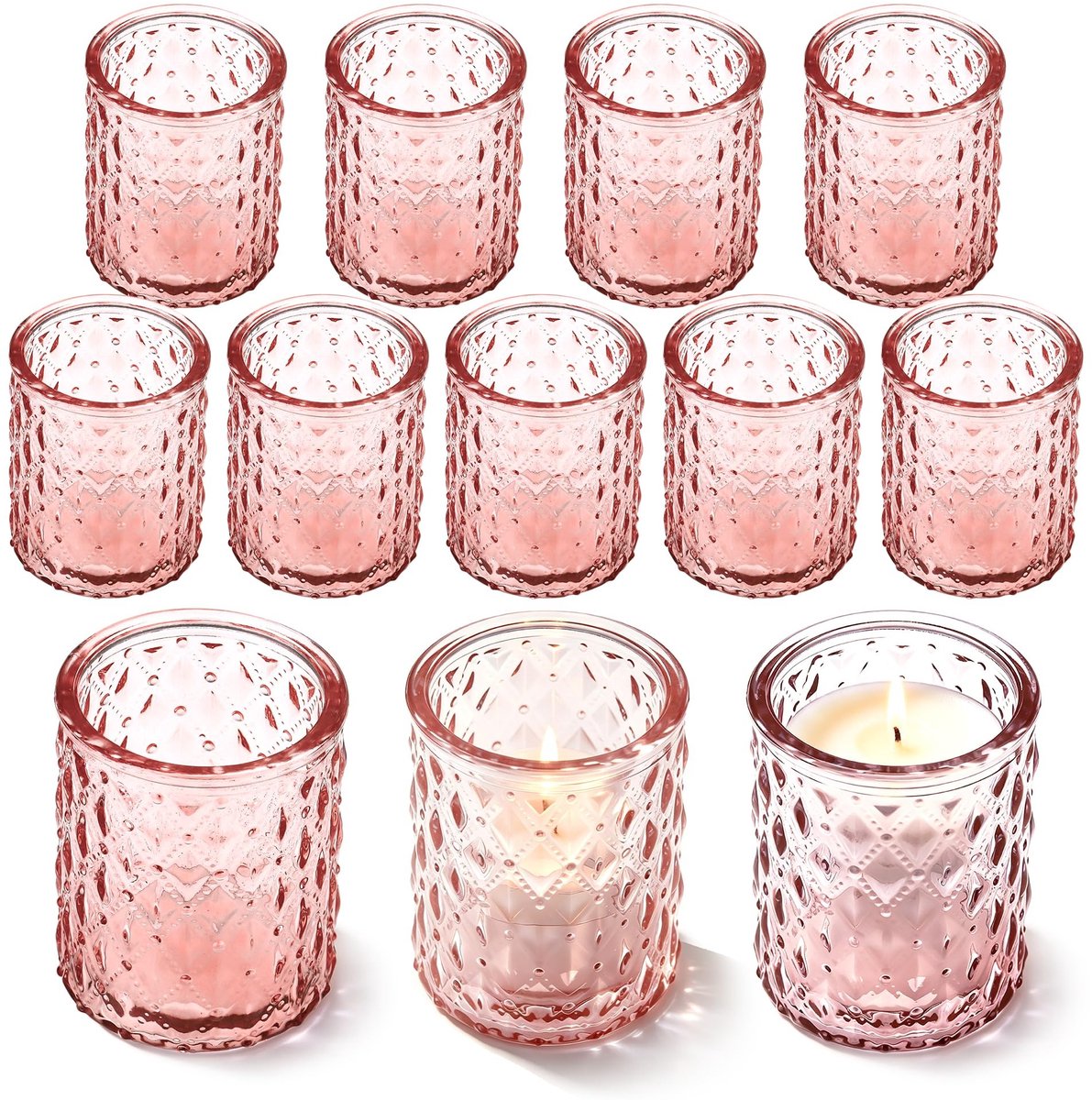 Solidchoice - Set van 12 Roze Theelichtglazen van Glas