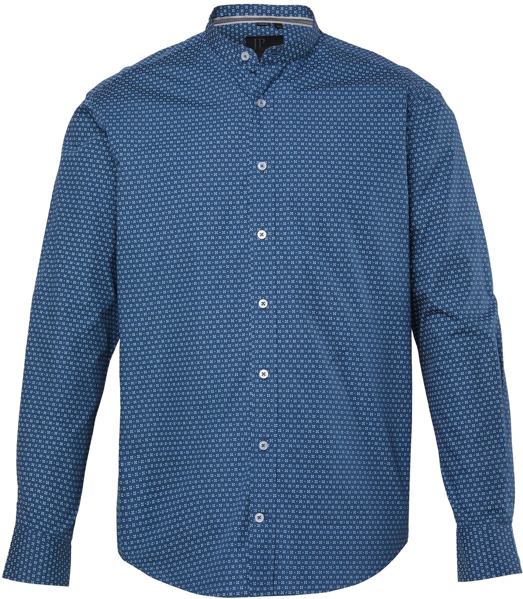 JP 1880 - Heren - Overhemd lange mouwen minimalistisch patroon modern fit - Topaasblauw - Maat XXL