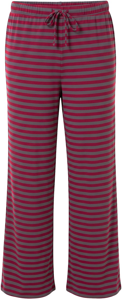Studio Untold - Dames - Broek wijde pijpen ribjersey met strepen - Wijnrood - Maat 46+