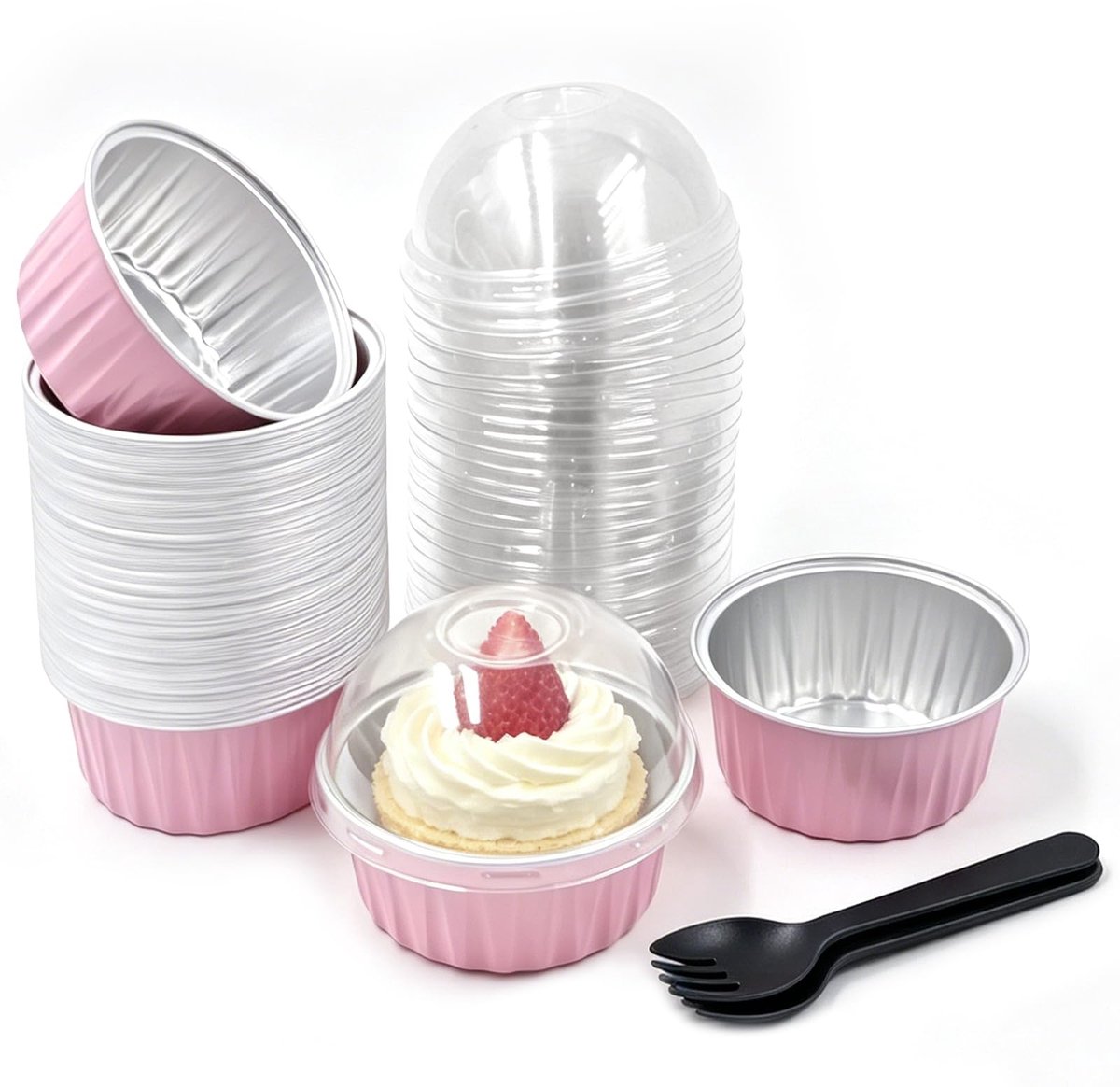 Solidchoice - 50 Stuks Mini-Cakevormen met Deksels en Lepels