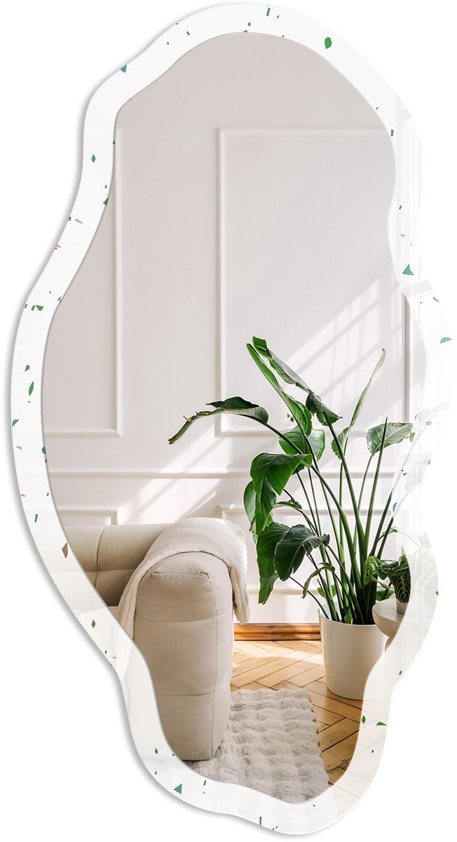 Coloray Organisch Patroon Spiegel - Wit Rechthoekige Spiegel Voor Interieur - Organische Spiegel - Woonkamer - Minimalistisch - 45x90 cm - Totale afmeting 52x97 cm
