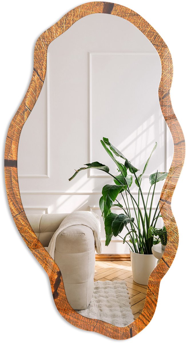 Coloray Houten Constructie Spiegel - Bruin Moderne Rechthoekige Wandspiegel - Organische Spiegel - Woonkamer, Kantoor, Slaapkamer - Rustiek - 45x90 cm - Totale afmeting 52x97 cm