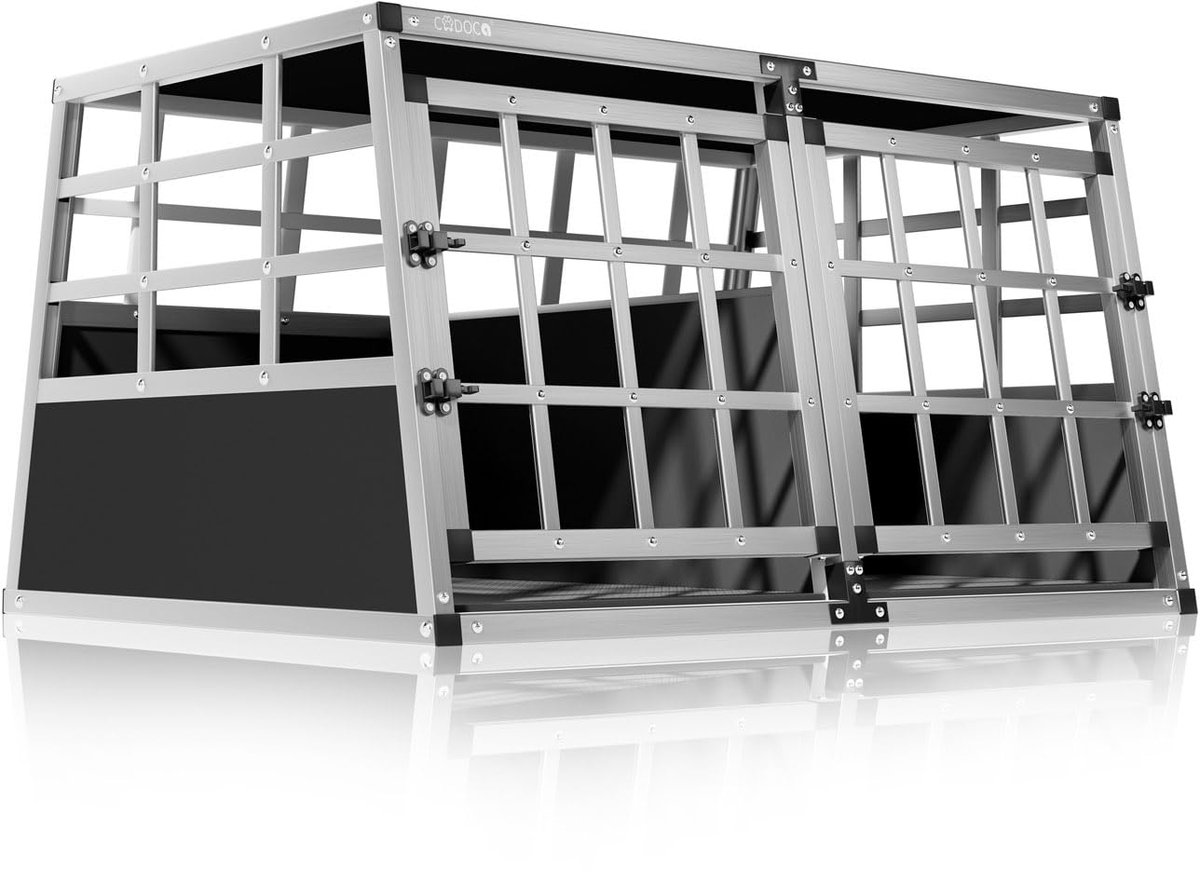 Famanu – Honden transportbox XL van aluminium, sluitbaar, 98 x 70 x 51 cm, ideaal voor veilig vervoer van honden in de auto