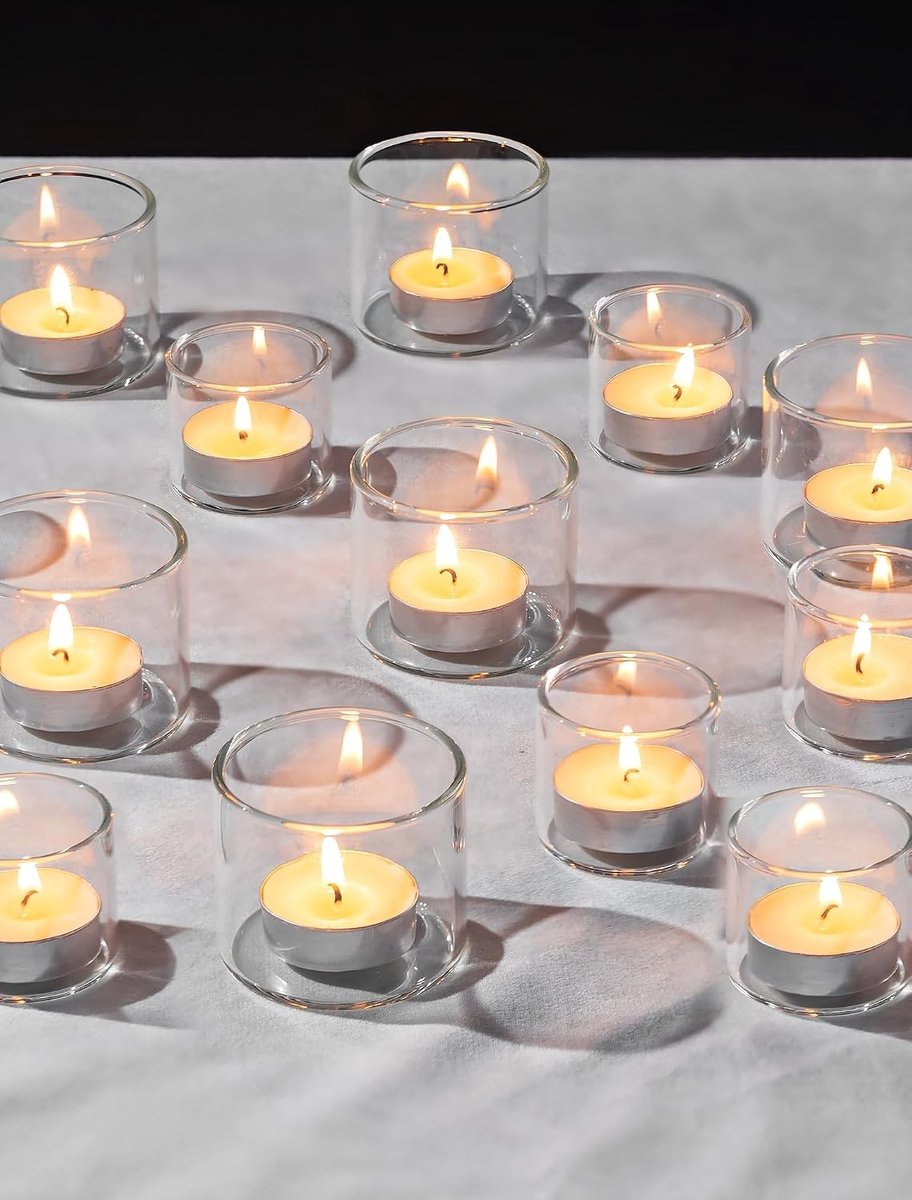 Windlicht van glas - Helder - Set van 12 stuks - 3 mm dik glas - Voor feest- en tafeldecoratie