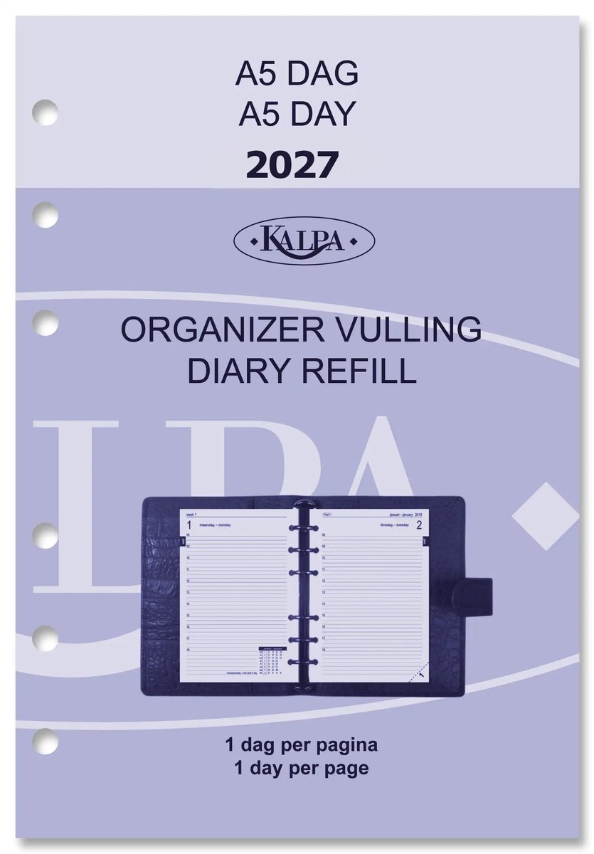 Kalpa 6301-27 210 x 144 mm A5 Planner Vulling 1 dag per pagina compleet 2027 NL EN