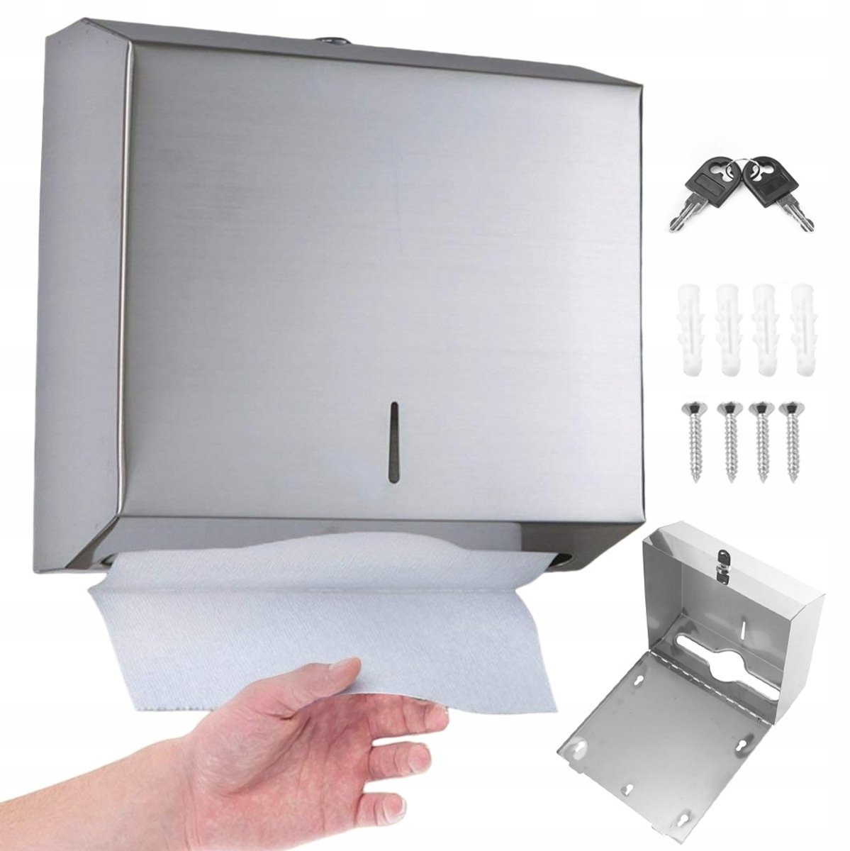 RVS Papieren Handdoekjes Dispenser - Wanddispenser voor Papieren Handdoeken - Papieren Handdoekhouder - Vergrendelbaar & Waterdicht - Kijkvenster - 250-400 Tissues - Handdoekdispenser - Voor Openbare Toiletten & Winkels & Horeca