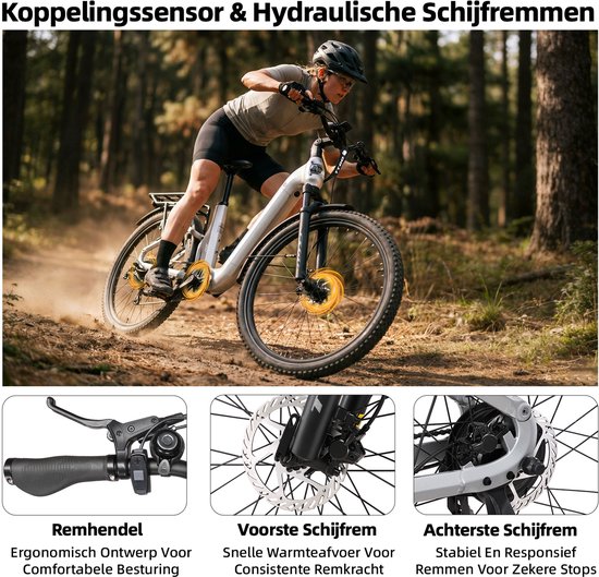 TTGO E-SUVO Elektrische Fiets - 250W Motor - 48V 15Ah Accu - 100-120 km Bereik - 27.5" × 2.4" Banden - Hydraulische Schijfremmen - Shimano 7s - Zilver van TTGO — afbeelding 4