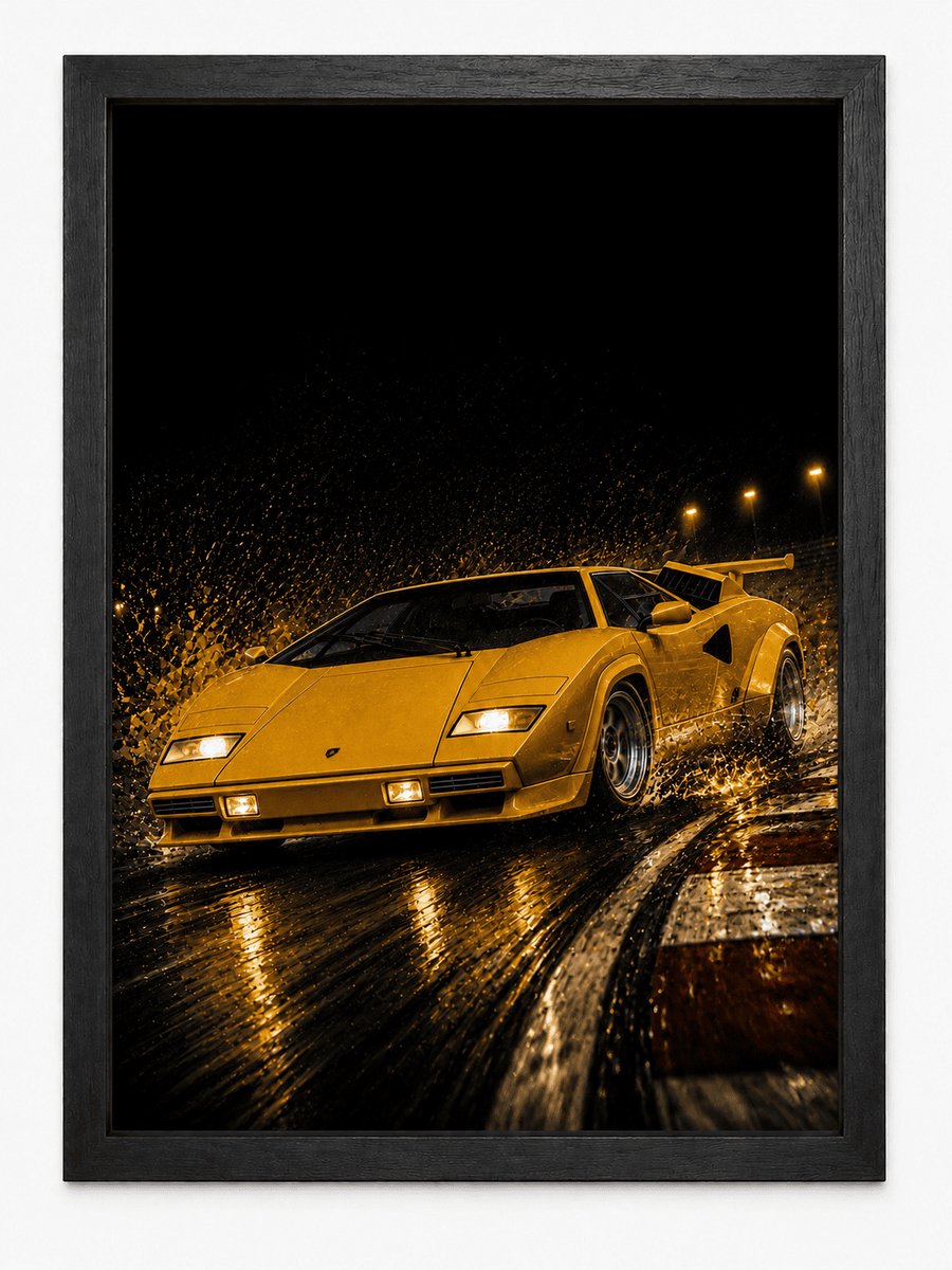 Lamborghini Countach Poster | Klassieke Supercar | Inclusief Zwarte A4 Lijst