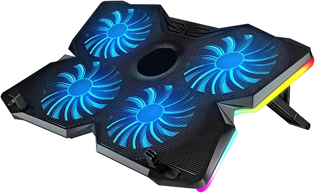 VALI® Laptop Cooler - Laptop Koeler - 4 Stille Ventilatoren Bij 1100 RPM - Blauw - 41cm x 29cm x 4cm