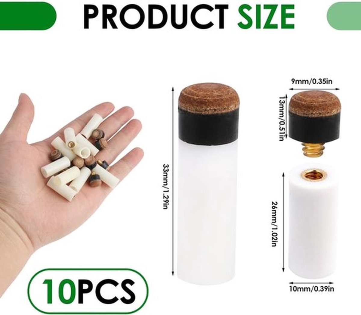 Biljartpunten Set van 10 - Reservepunten - 10 mm Huls - Hoogwaardige Accessoires - Robuust Kunststof/Leer - Eenvoudig te Vervangen - Biljartaccessoires