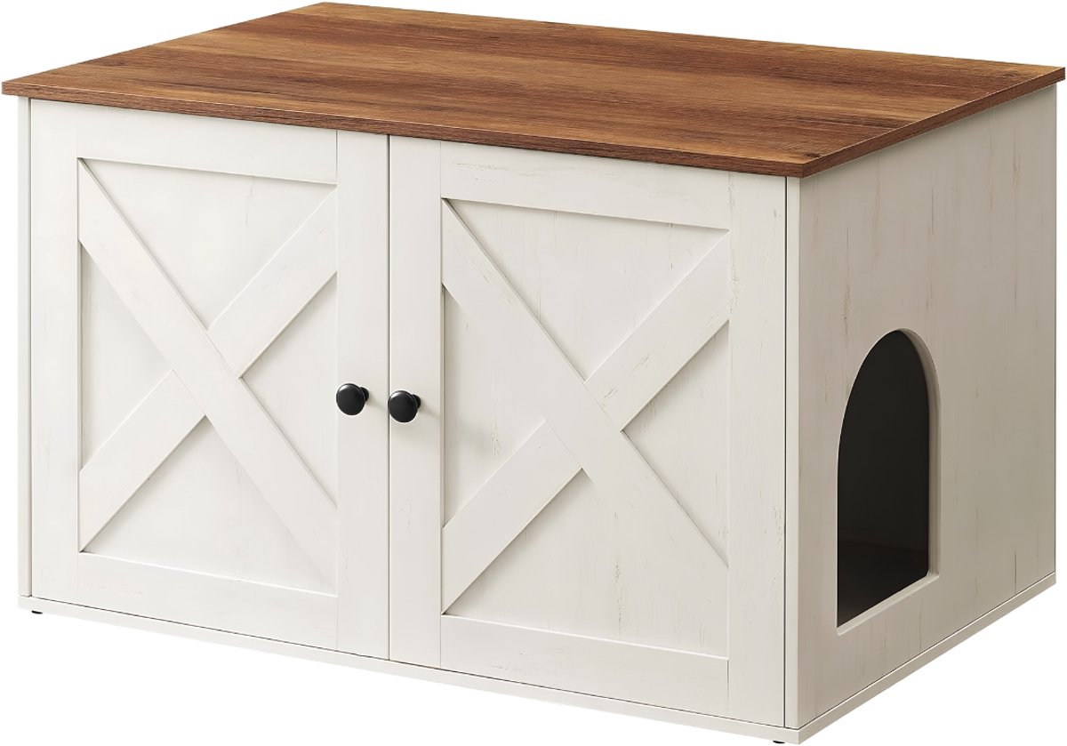 TYR® Kattenbak Kast - Kattenbak Ombouw - 60kg - Kattenkast - Honingbruin/Vintage Wit - 53cm x 80cm x 50cm