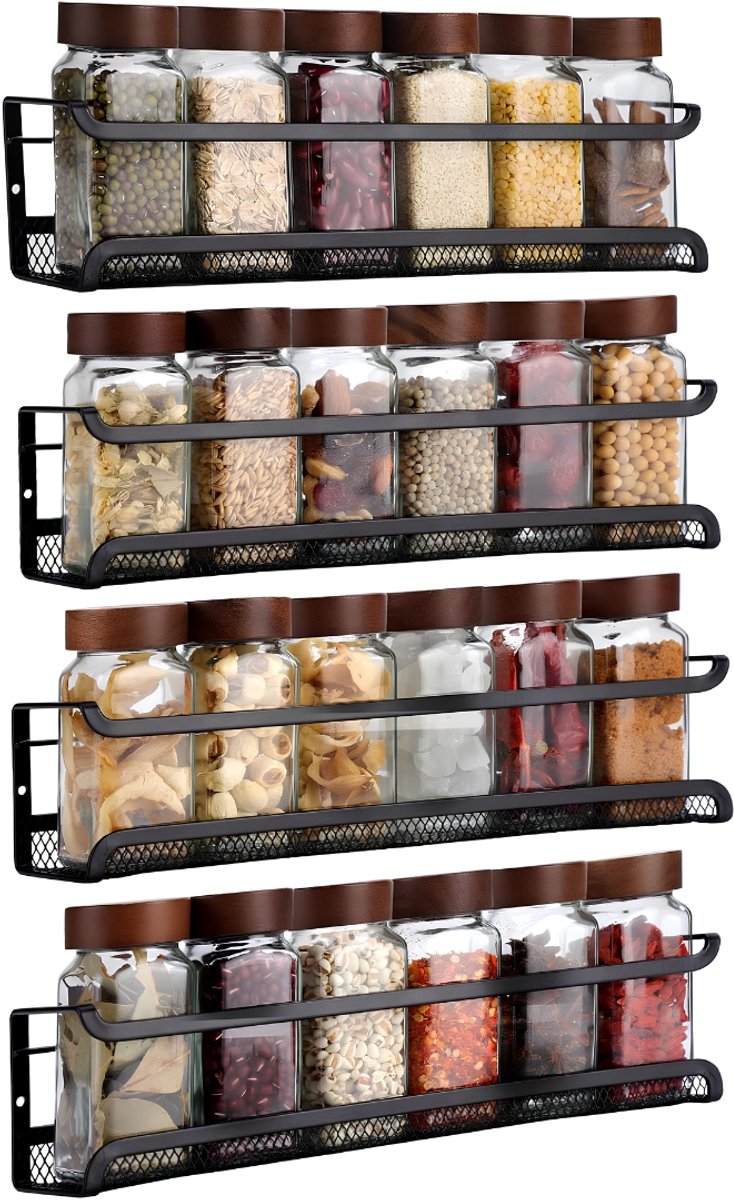 Lìon® Kruidenrek - Kruidenrekje Organizer - Kruidenpotjes - Zwart - 29cm x 7cm x 7cm
