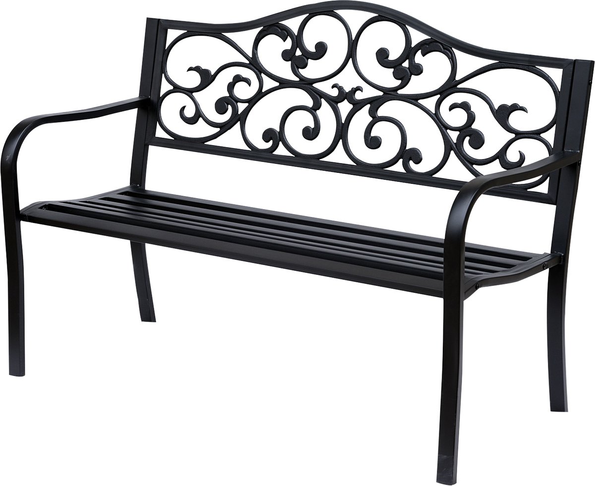 Metalen tuinbank - 3 zitplaatsen stalen plaatbank - Holten patroon - zwart 127x60x89cm