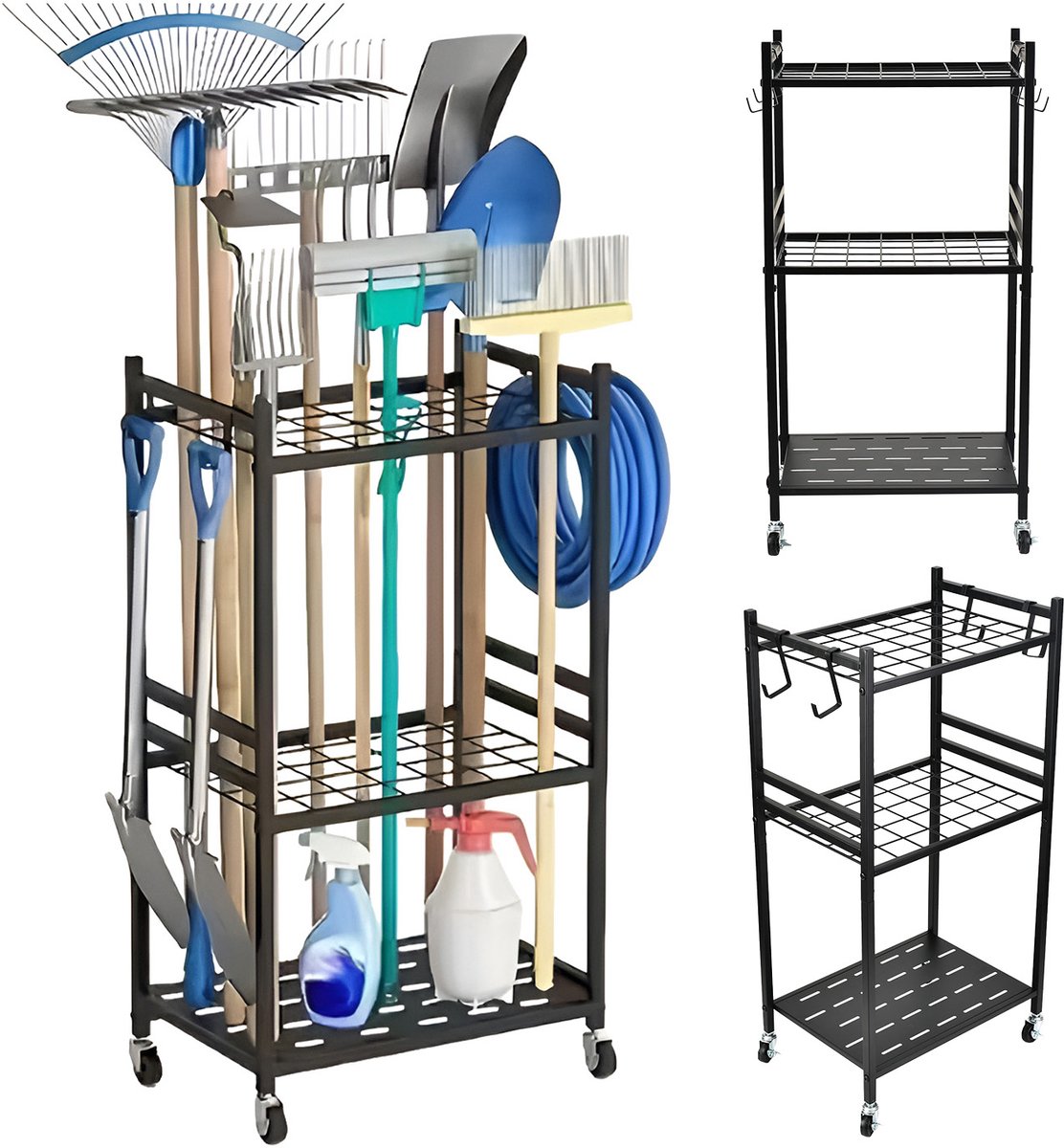 Maclean - Tuingereedschapshouder - Moble gereedschapstandaard -kar voor tuingereedschap, zwart, max. 20 kg, MC-138