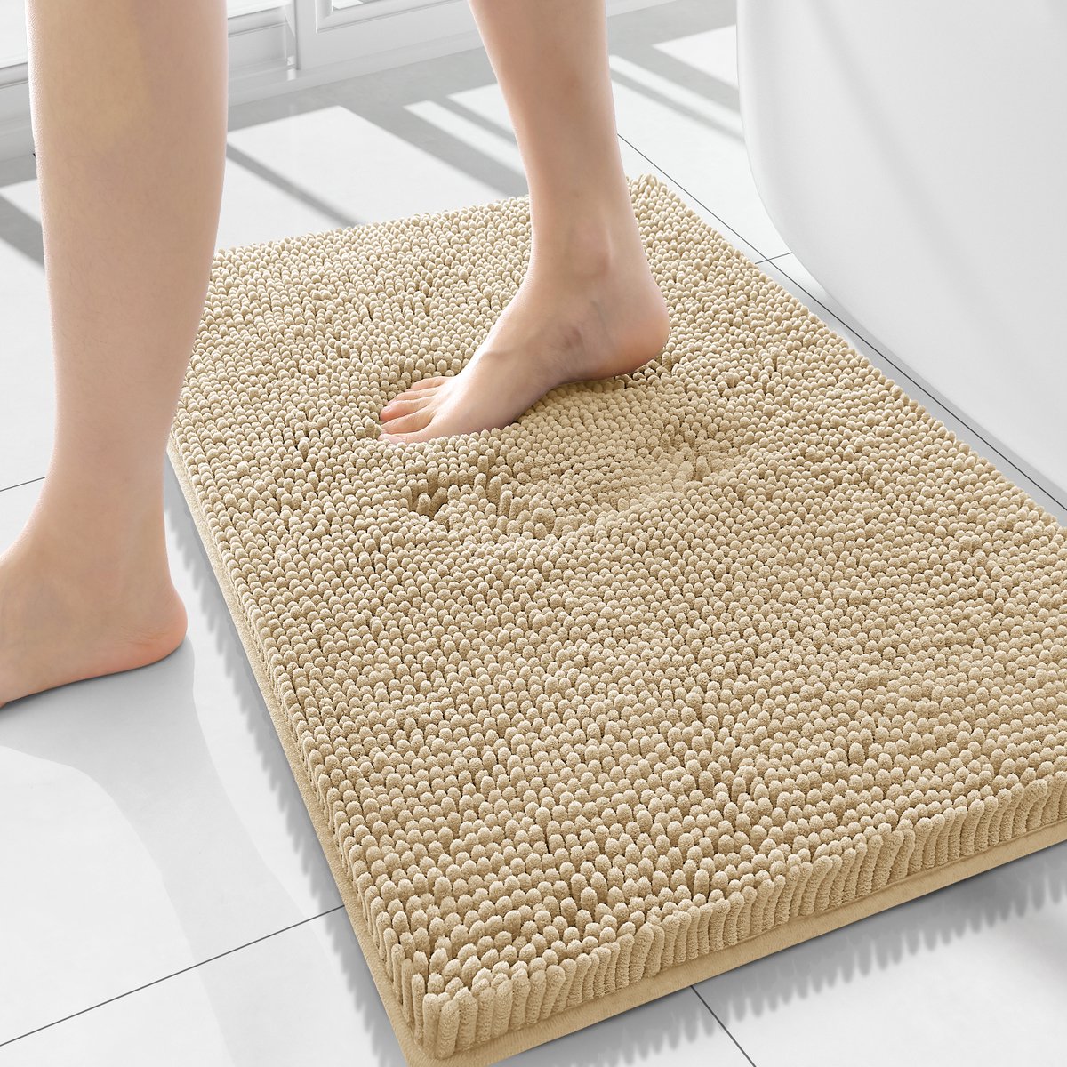 Olanly Badmat Antislip – Chenille Douchemat – Badmat Badkamer – Beige – 51X120cm