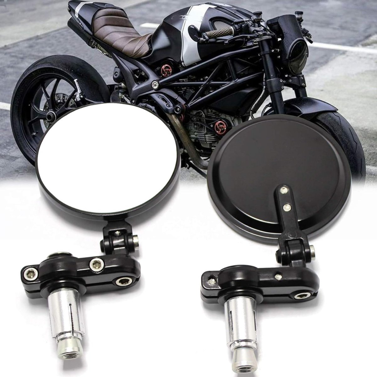 QUOVO® Bar End Spiegels - Motor Spiegels – 2 Stuks - Stuurspiegel – Scooterspiegels Universeel - Achteruitkijkspiegel Motor - Scooter Spiegels – Motorfiets & Scooter Accessoires - Zwart - 19cm x 19cm x 5cm