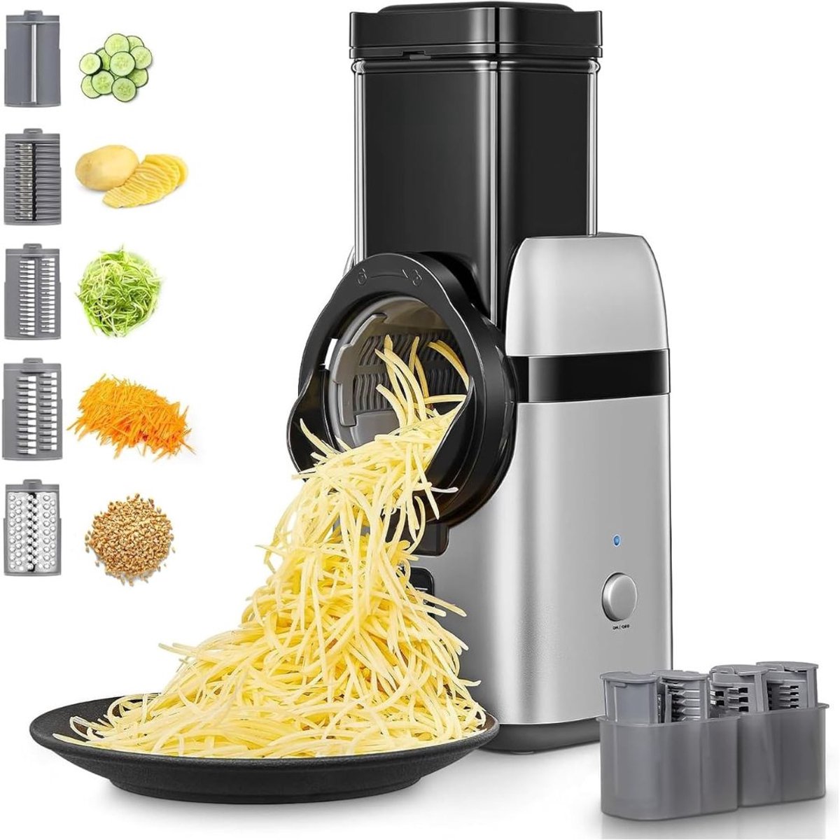 JCP® Groentensnijder Electrisch - Groentesnijder - Multifunctioneel - Zilver - 33cm x 14cm x 13cm