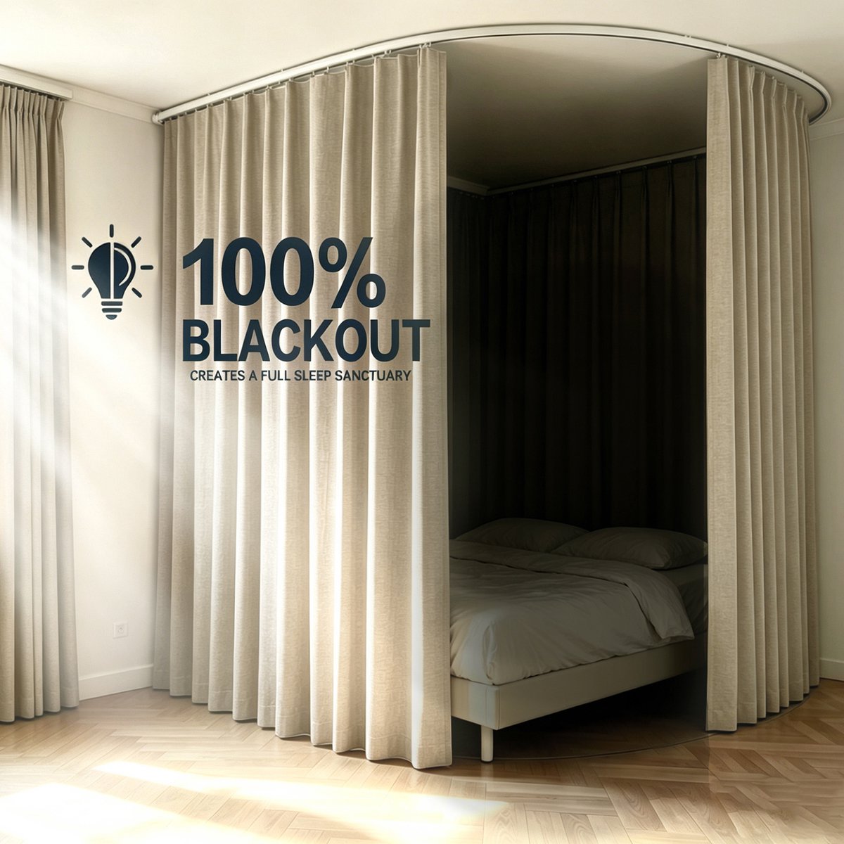 Qelus Verduisterend kamerverdelergordijn met buigbare plafondrail - 1 stuk - Khaki, 254 x 244 cm - 100% polyester - voor slaapkamer, kantoor en studio