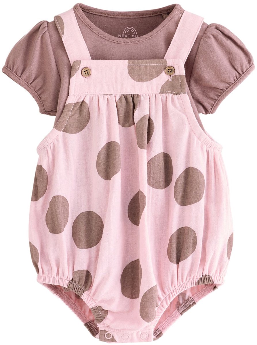 Next - Meisjes - 2-delige set met geweven baby-bubbelrompertje en bodysuit - Roze