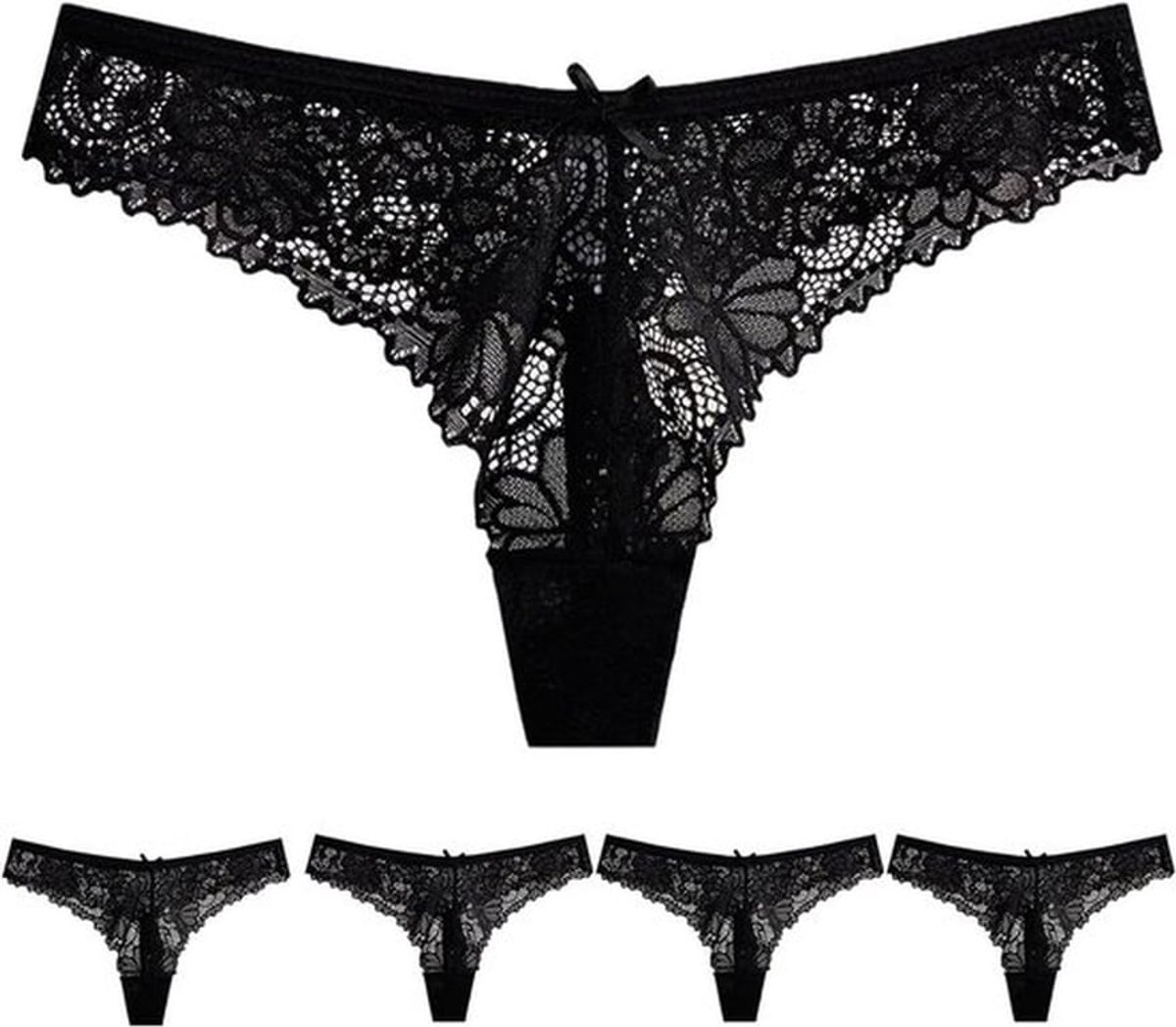 5-pack damesslips van katoen met kant - Zacht en ultradun ondergoed voor dames - Sexy en chique lingerie shorts met lage taille