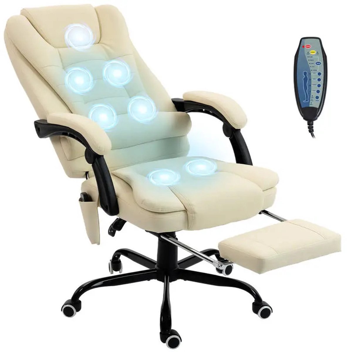 Gudalio Luxe Bureaustoel - Massagestoel - Ergonomisch - Lendenkussen - Voetensteun - Afstandsbediening - Verstelbaar - Beige