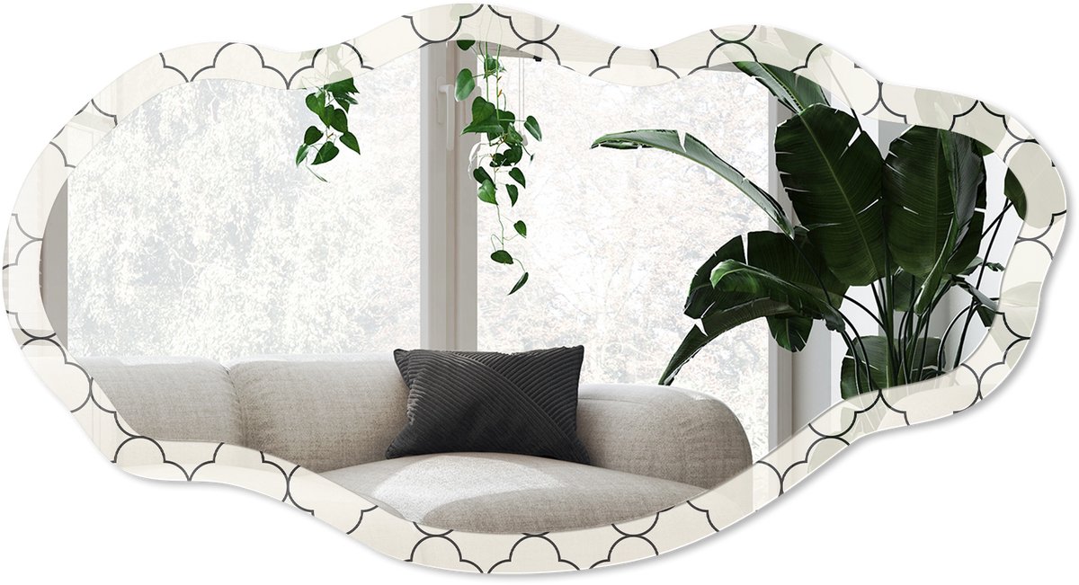 Wallfluent Geometrisch Raster Spiegel - Romig Elegante Rechthoekige Wandspiegel - Organische Spiegel - Slaapkamer, Woonkamer, Kantoor - Minimalistisch - 45x90 cm - Totale afmeting 52x97 cm