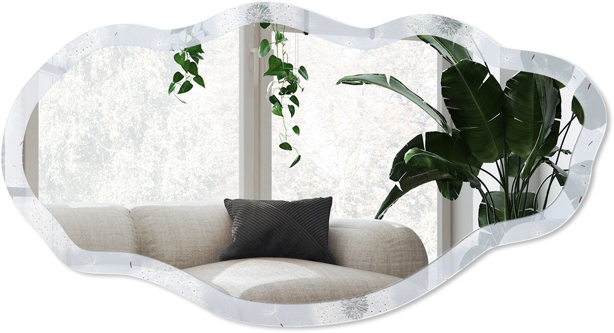 Wallfluent Blauwe Paardenbloemen Spiegel - Blauw Rechthoekige Spiegel Voor Interieur - Organische Spiegel - Slaapkamer, Woonkamer, Kantoor - Minimalistisch - 45x90 cm - Totale afmeting 52x97 cm