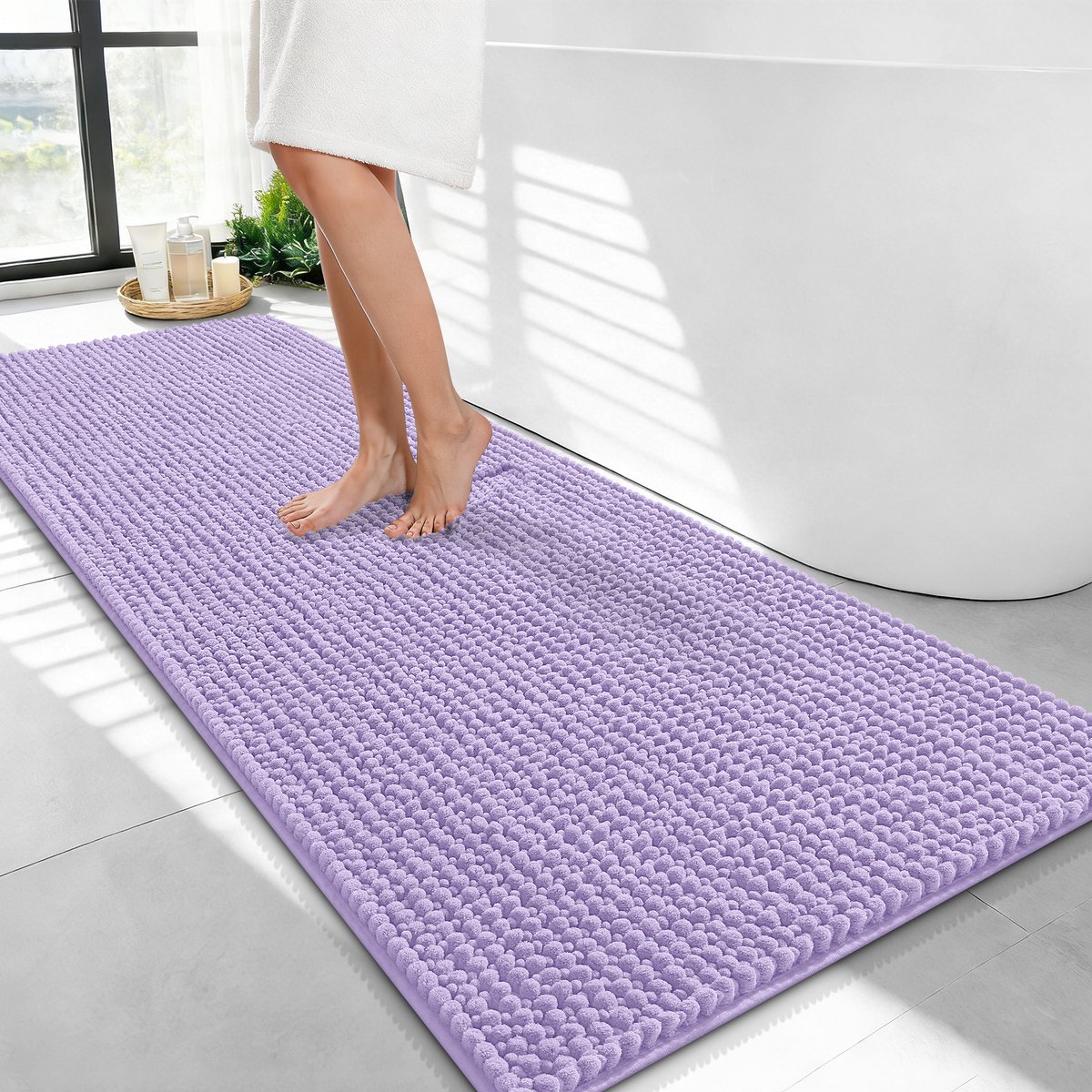 Olanly Badmat Antislip – Chenille Douchemat – Badmat Badkamer – Super Absorberend Deuropmat – Lichtpaars – 61X120cm