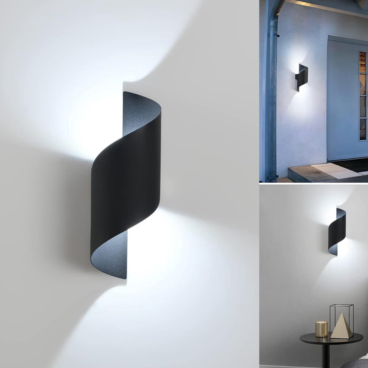 LED-wandlamp – 10W – Terrasverlichting – Buitenwandlamp – Geschikt voor binnen en buiten – Voor woonkamers, slaapkamers en gangen – Inclusief 2 schroeven, 2 rubberen pluggen, 2 rubberen dopjes en 1 sleutel – Wit licht – Waterdicht – Zwart