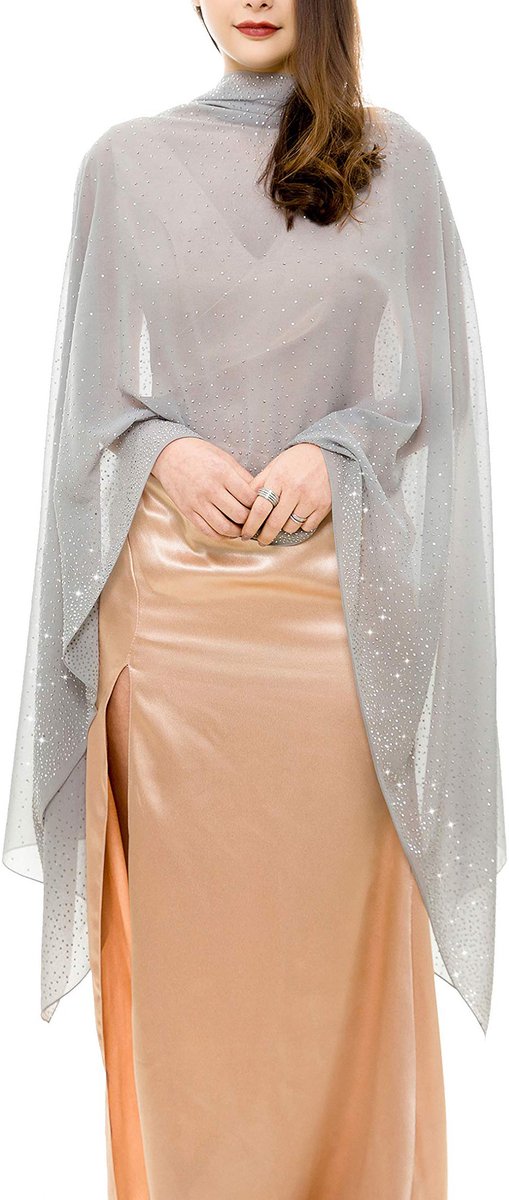 Damessjaal – Shawl dames - Avondstola / Elegante omslagdoek – Avondsjaal – Sprankelende omslagdoek – Perfect te combineren met diverse avondjurken – Lichtgrijs