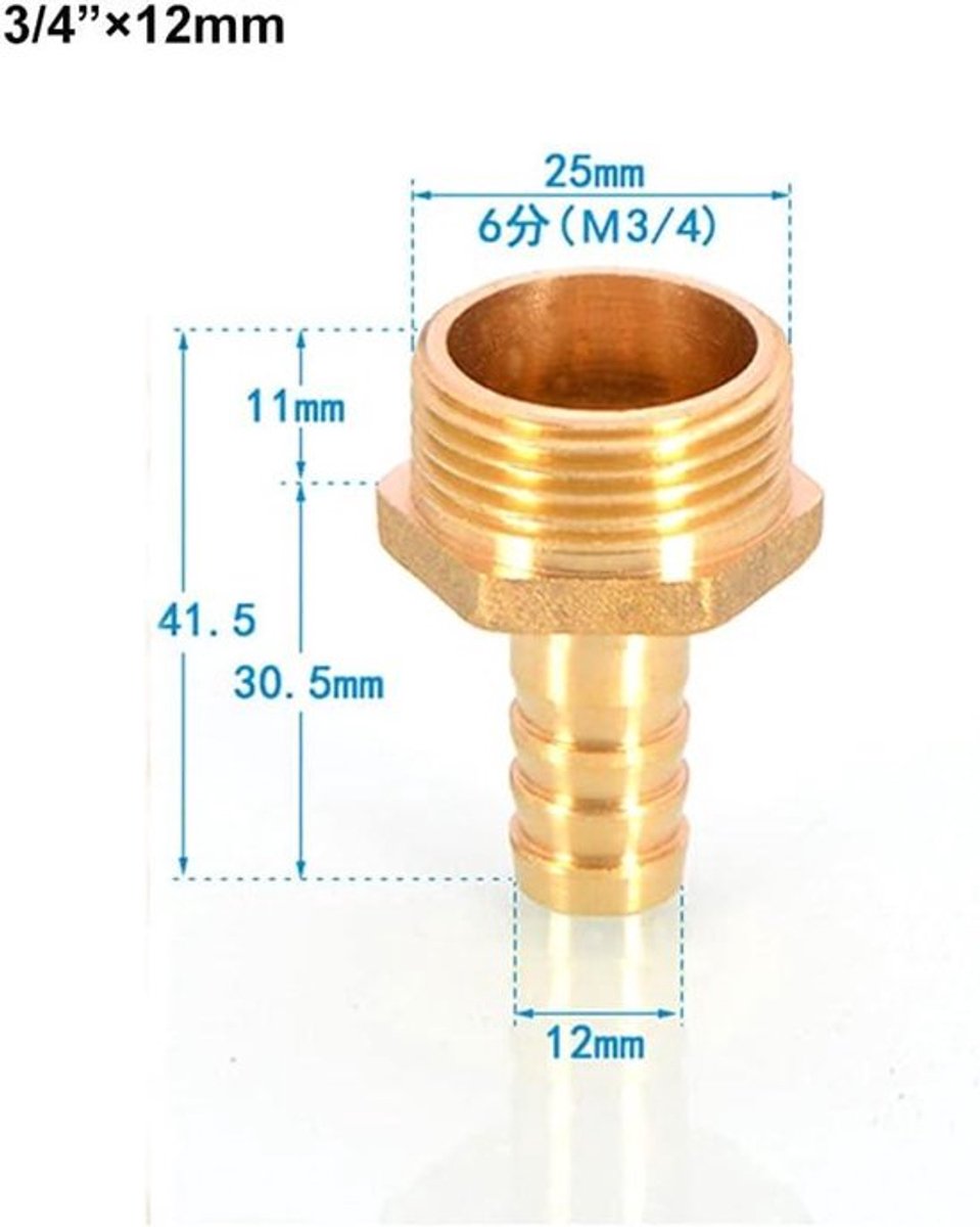Brass Slang Fitting Koppeling Connector 12mm naar 3/4 inch BSP Draad Adapter