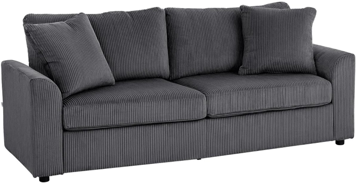 3-zitsbank - Corduroy Bank met Decoratieve Kussens - Voor Woonkamer of Slaapkamer - 212 cm Breed - Donkergrijs