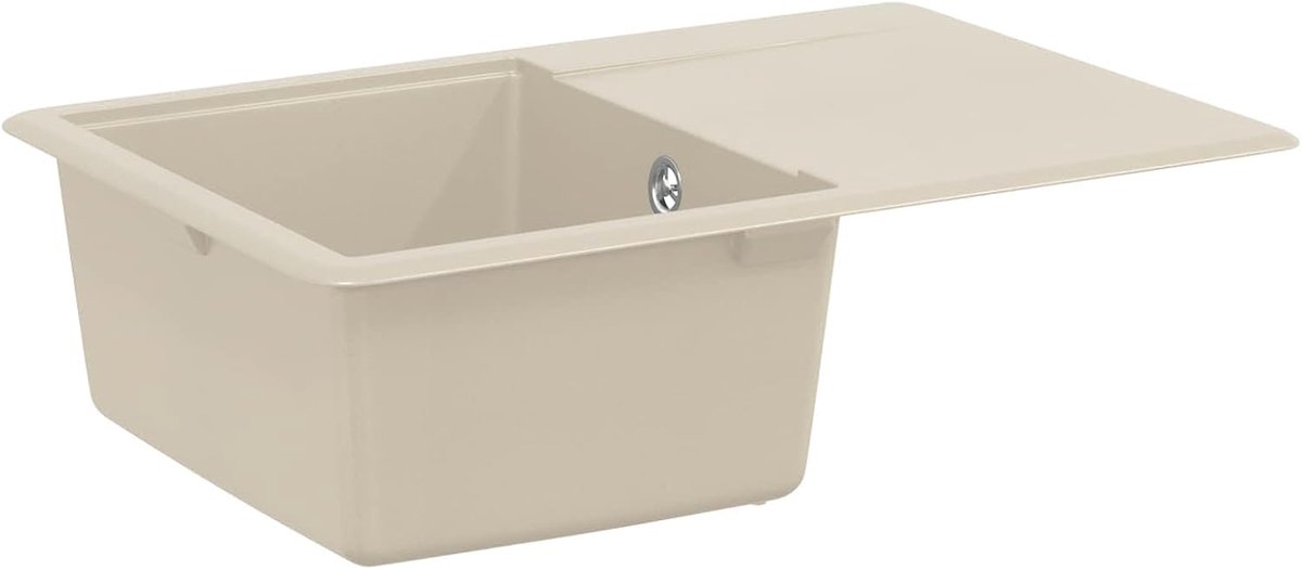 Keukengootsteen - 670 x 460 mm - granieten spoelbak - beige - inbouwspoelbak met afvoerset - kwartscomposiet - gootsteen voor de keuken