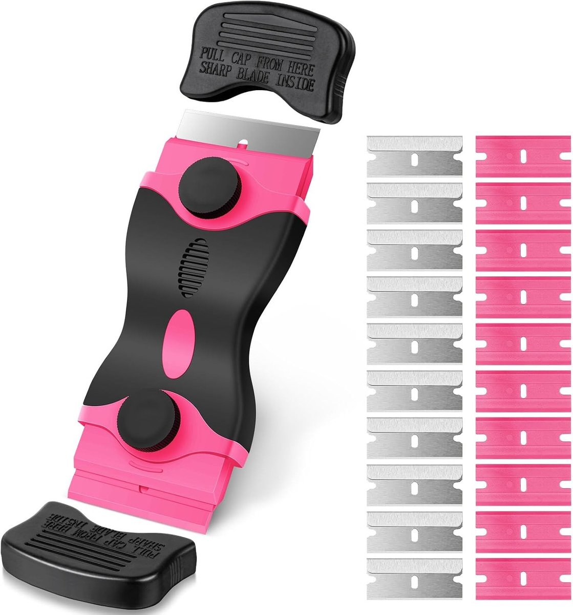 Keramische Kookplaat Schraper met 20 Vervangbladen, Multifunctionele Schoonmaak Schraper voor Labels, Stickers en Lijmverwijdering, Roze