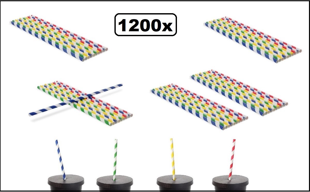 1200 stuks Papieren rietjes kleurenmix 230mm x 6mm - Rietje festival cocktail limonade milkshake drank red