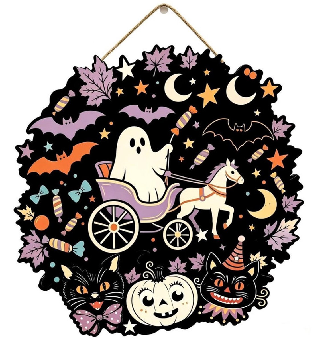 Huisnummer-20*20*0,5cm-Halloween decoratie-feest houten ophangingen-met spookvleermuis pompoen en andere patronen-bord huisnummer-houten hanger-Halloween voordeur hanger-houten slinger-geschikt voor binnen- en buitenmuurdecoratie op de binnenplaats