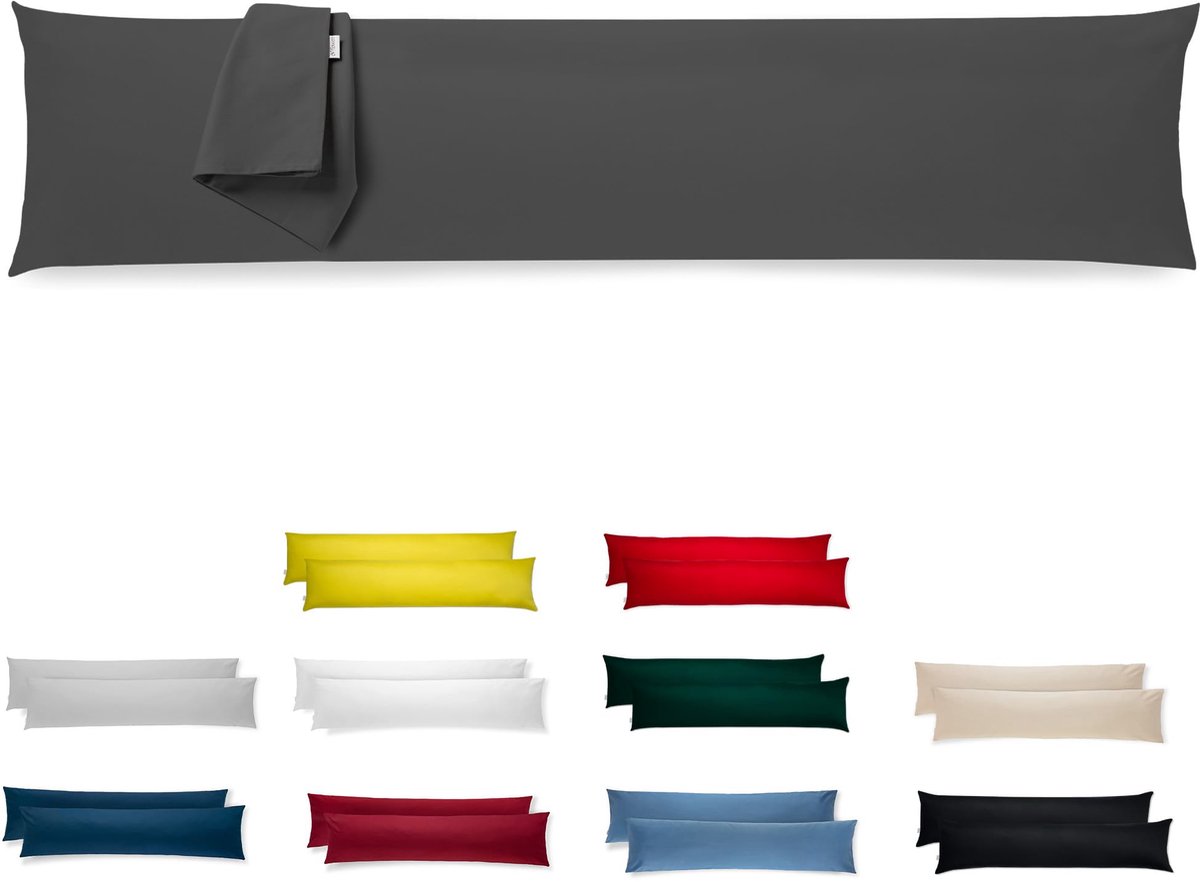 Famanu Set van 2 kussenslopen van 40x145 cm, 100% polyester microvezel, met ritssluiting, hypoallergeen en ademend, donkergrijs Antraciet