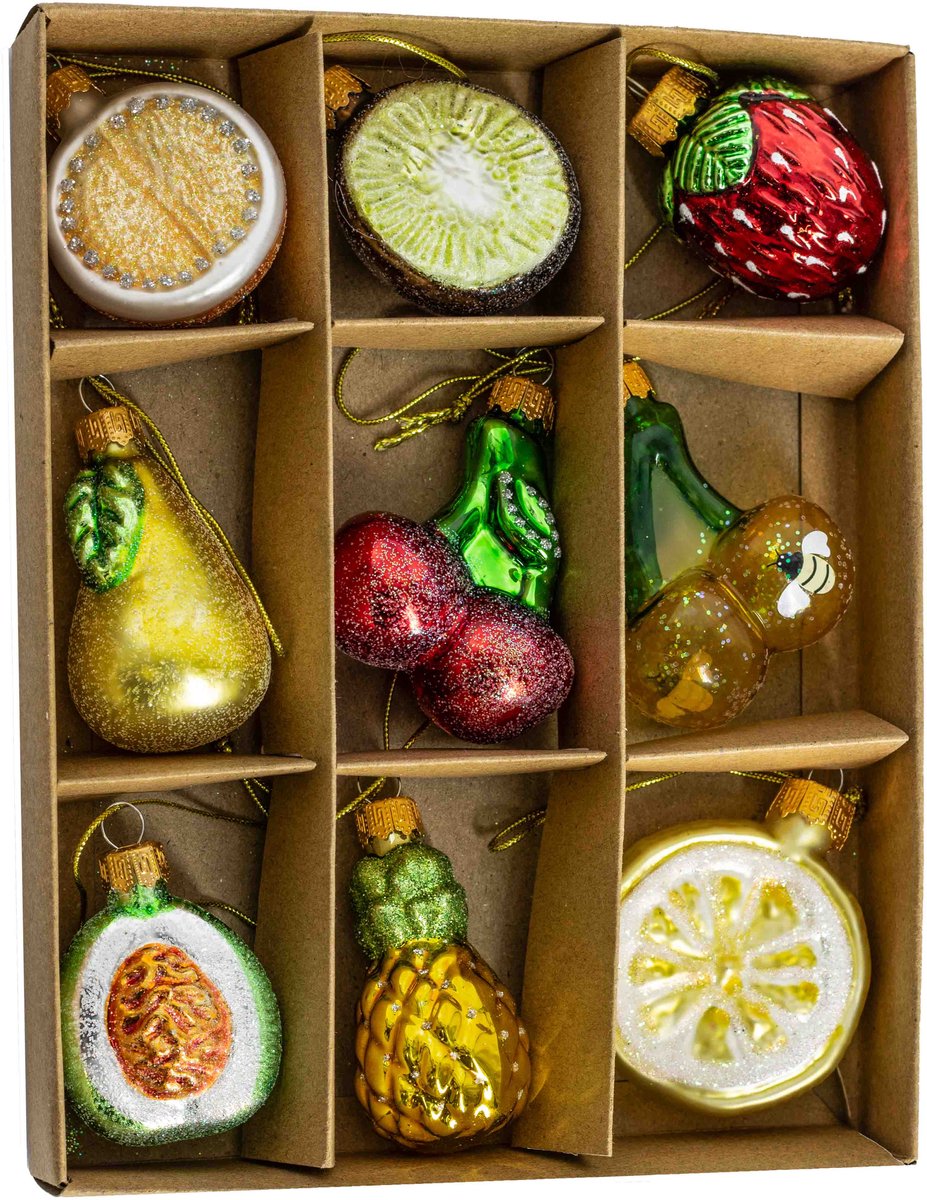 homebound by ky Kerstbal set van 9 fruit 5,5cm hoog | kerstbal set Multi