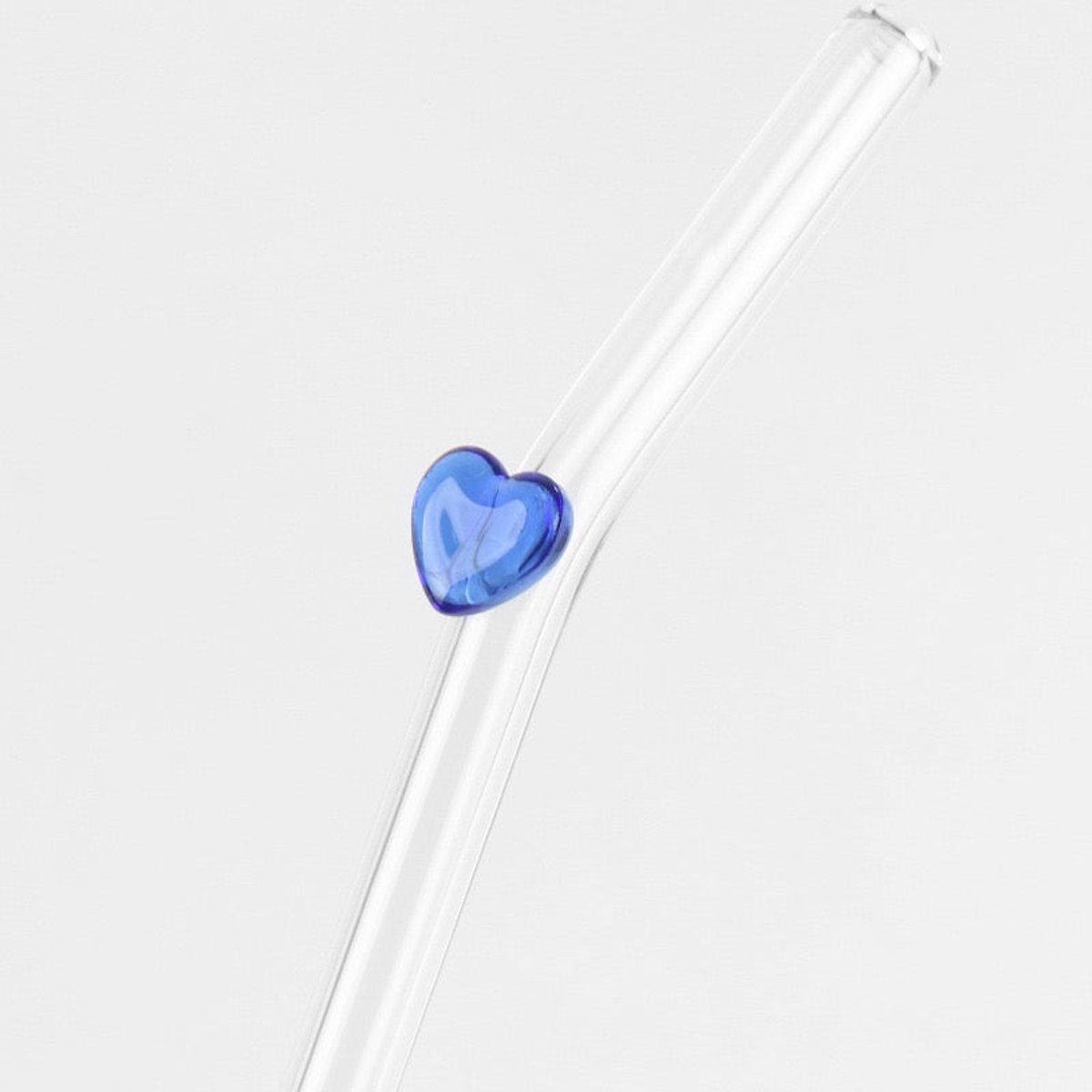 Stasia Glazen Rietje met Blauw Hart Set van 5 – Transparant Drinkrietje – Glazen Rietje – Luxe Design