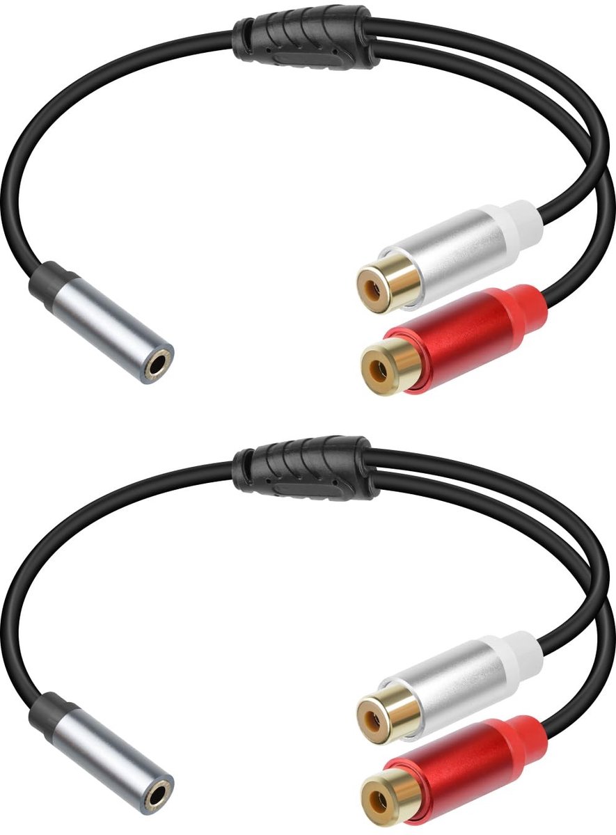 Audiokabel 1/8 naar 2 RCA - 3.5mm jack naar 2 RCA jack - Hoge kwaliteit, stereo verbinding, 2 stuks