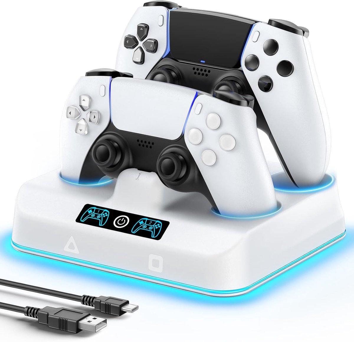 Laadstation voor PS5, compatibel met P5 DualSense & Edge, PS5 Joystick-oplader met 9 RGB-lampen, laadstation voor Dual - ShopVlot