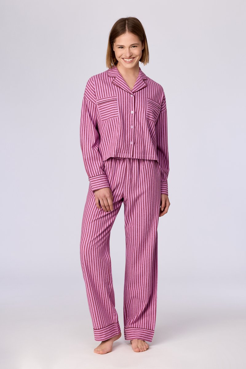 Woody Meisjes-Dames pyjama roze streep - maat S