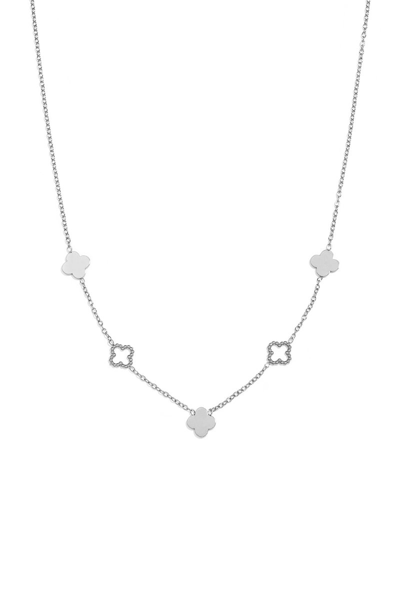 Bijoutheek Collier Klavers Dicht Open Zilverkleurig