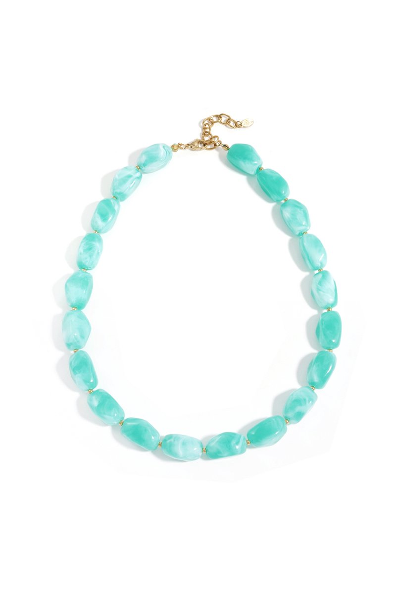 Bijoutheek Collier Organische Kralen Gemeleerd Turquoise