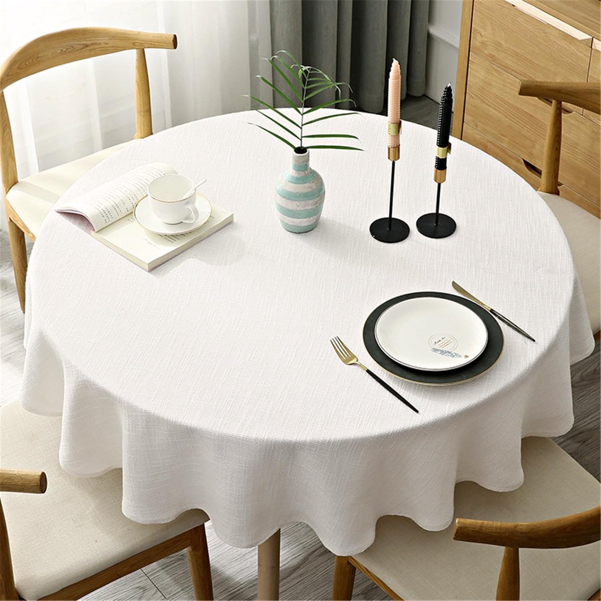 Rond Tafelkleed - Crème - 180 cm - Katoenen Linnen Tafelhoes - Voor Eetkamer en Keuken